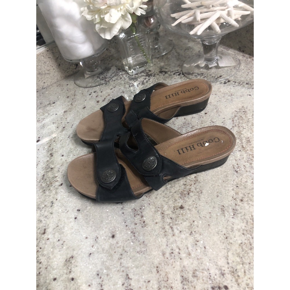 Cobb Hill Ireland Black Leather Wedge Comfort Slide Sandals Womens 6 M